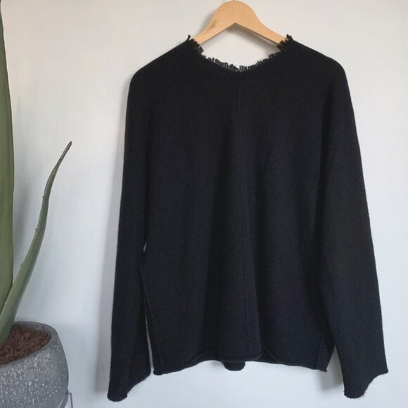 Vince Boiled Cashmere Fringe V Neck XL Black - Picture 3 of 12